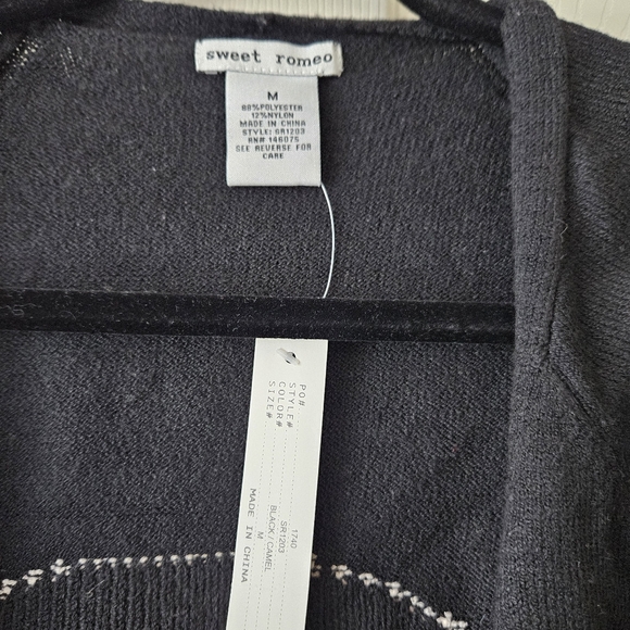 Sweet Romeo, NWT, Cardigan w/Smily Face on Back. Medium, Black and Beige - Picture 3 of 10